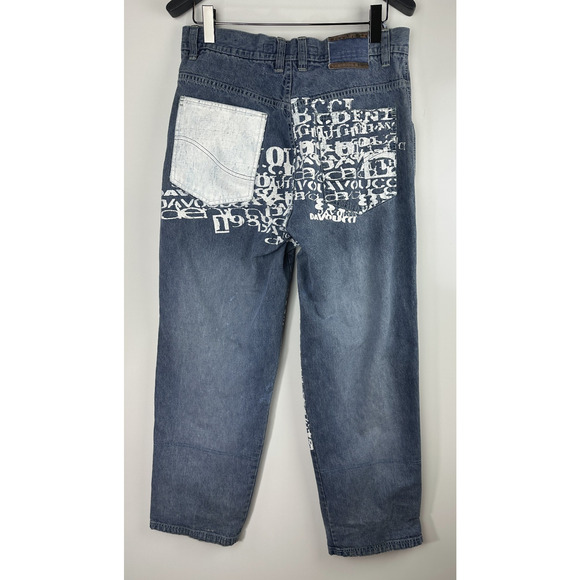 Vintage Y2k Davoucci 89 Baggy Graffiti Print Jeans 36 Streetwear Hip Hop Denim - Picture 11 of 16
